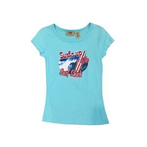 Vintage Route 66 Y2K Surfs Up Graphic Baby Tee Retro Surf Beachy Blue Size XS
